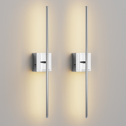 YANSUN 28 in. 1-Light Wall Sconces Chrome Wireless Lights with Remote 350?? Rotation (2-Pack)
