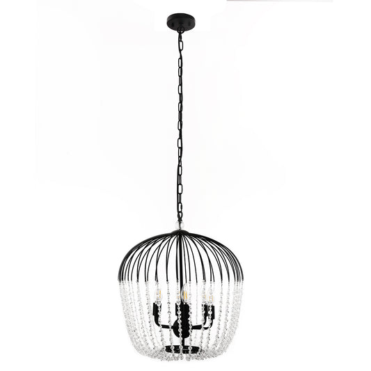 YANSUN 6-Light Black Crystal Pendant Light, Modern Statement Chandelier with E12 Base for Living Room or Dining Room