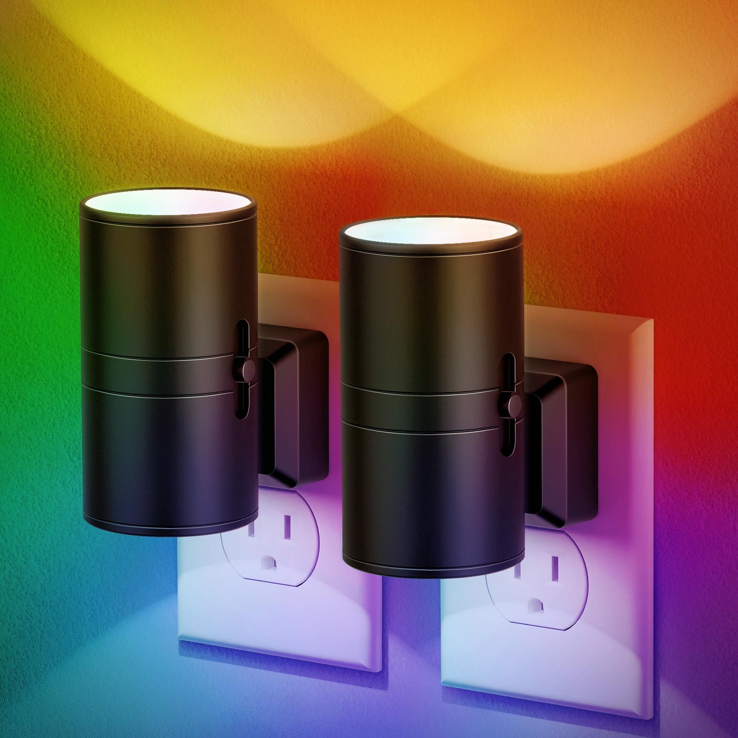 YANSUN 1-Watt Integrated LED Color Changing Plug-In Light Sensor Night Light, RGB, Dimmable 2-Pack for Bedroom or Hallway