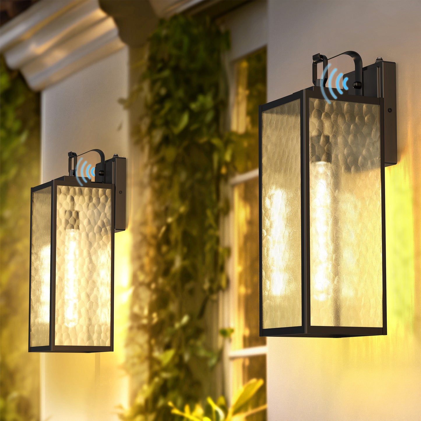 YANSUN 18 in. Matte Black Dusk to Dawn Outdoor Hardwired Traditional Wall Lantern Sconce with Bulbs Included 2-Pack