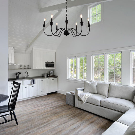 YANSUN 6-Light Black Farmhouse Chandelier, Rustic Industrial Pendant Light for Kitchen Island, Dining Room and Bedroom