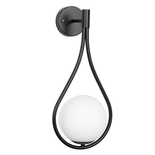 YANSUN 7.87 in. 1-Light Black Modern Globe Wall Sconce with Frosted Glass Shade