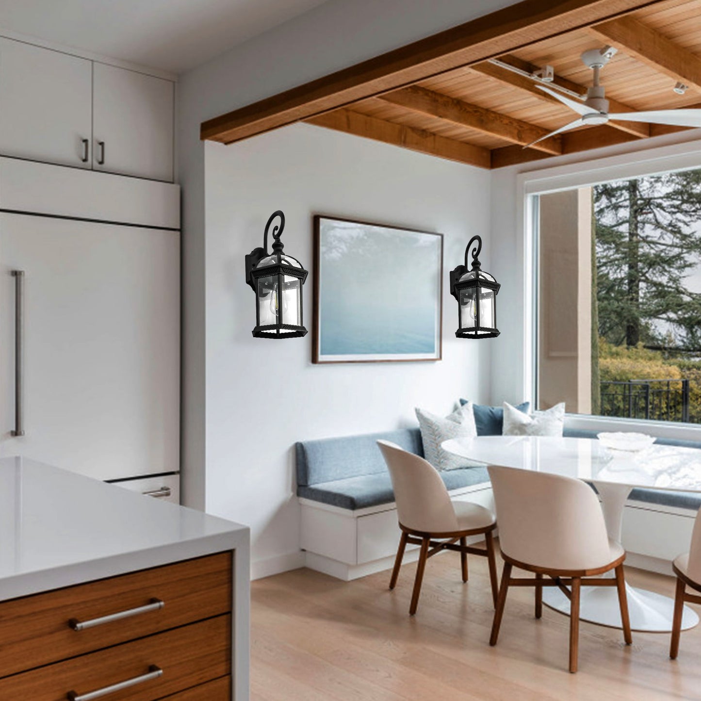 1-Light Outdoor Wall Sconce Textured Black Finish Lantern Modern Light for Clear Glass Shade for Exteriors Porch Patio Front Door Backyard