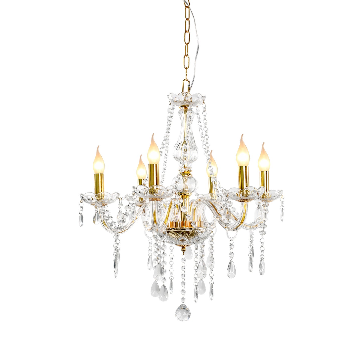 YANSUN 6-Light Gold Chandelier with Crystal Shade, E12 Base for Living Room, Dining Room, Entryway(Light Bulbs Not Included)