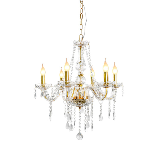 YANSUN 6-Light Gold Chandelier with Crystal Shade, E12 Base for Living Room, Dining Room, Entryway(Light Bulbs Not Included)