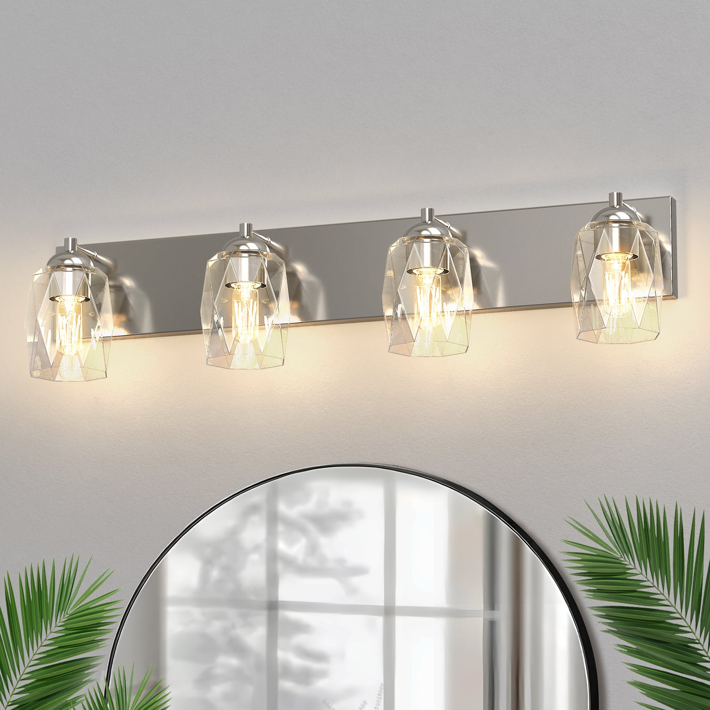 YANSUN 4-Head Vanity Light, Non-Integrated Light Source, No Bulbs Included, Nickel Finish, E26 Base