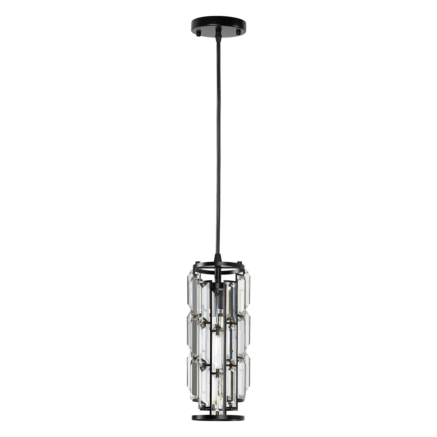 YANSUN 1-Light Black Mini Crystal Modern Pendant Light