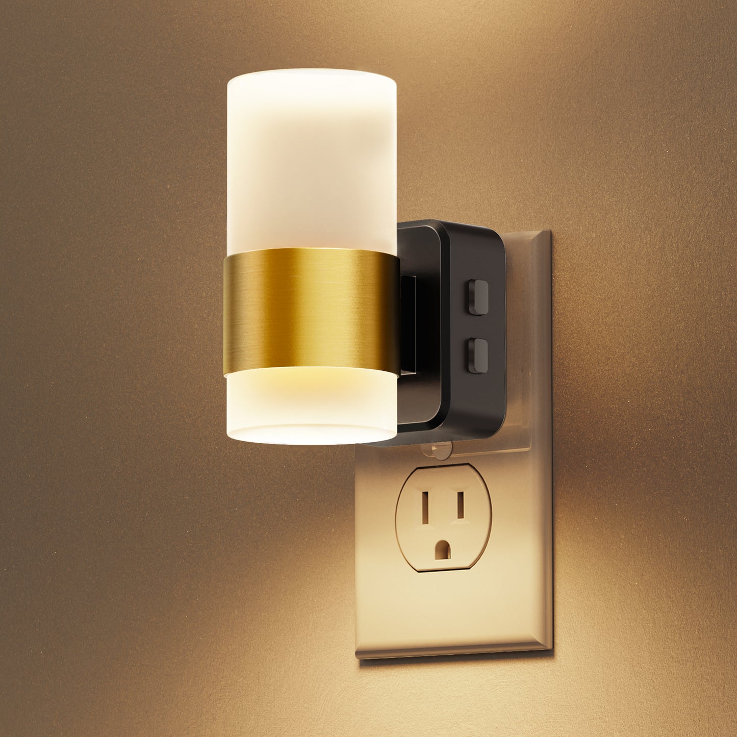 YANSUN 1-Watt Integrated LED Plug-In Night Light, Amber 2700K, Frosted Acrylic Cylinder, Five-Step Dimming, Dusk to Dawn 1-Pack