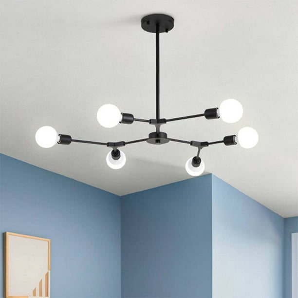 Sputnik Light Fixture 6-Lights Chandelier Black Chandelier Metal Semi Flush Mount Ceiling Light for Bedroom Living Room Hallway. E26 Socket