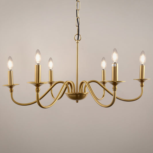 YANSUN 6-Light Gold Candle Rustic Industrial Iron Chandeliers for Dining Room Living Room