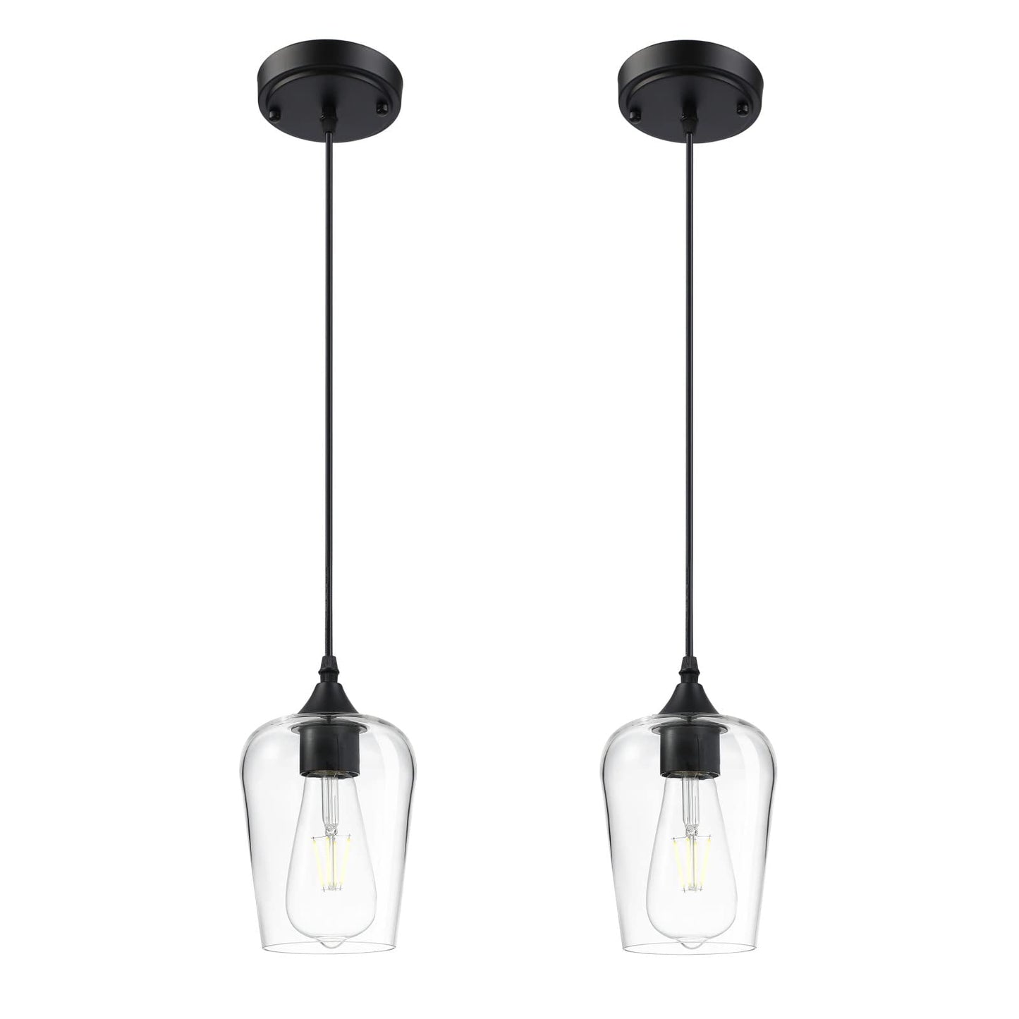 2PCS Hanging Light,Single Glass Chandelier Fixture Kitchen Island Lamp