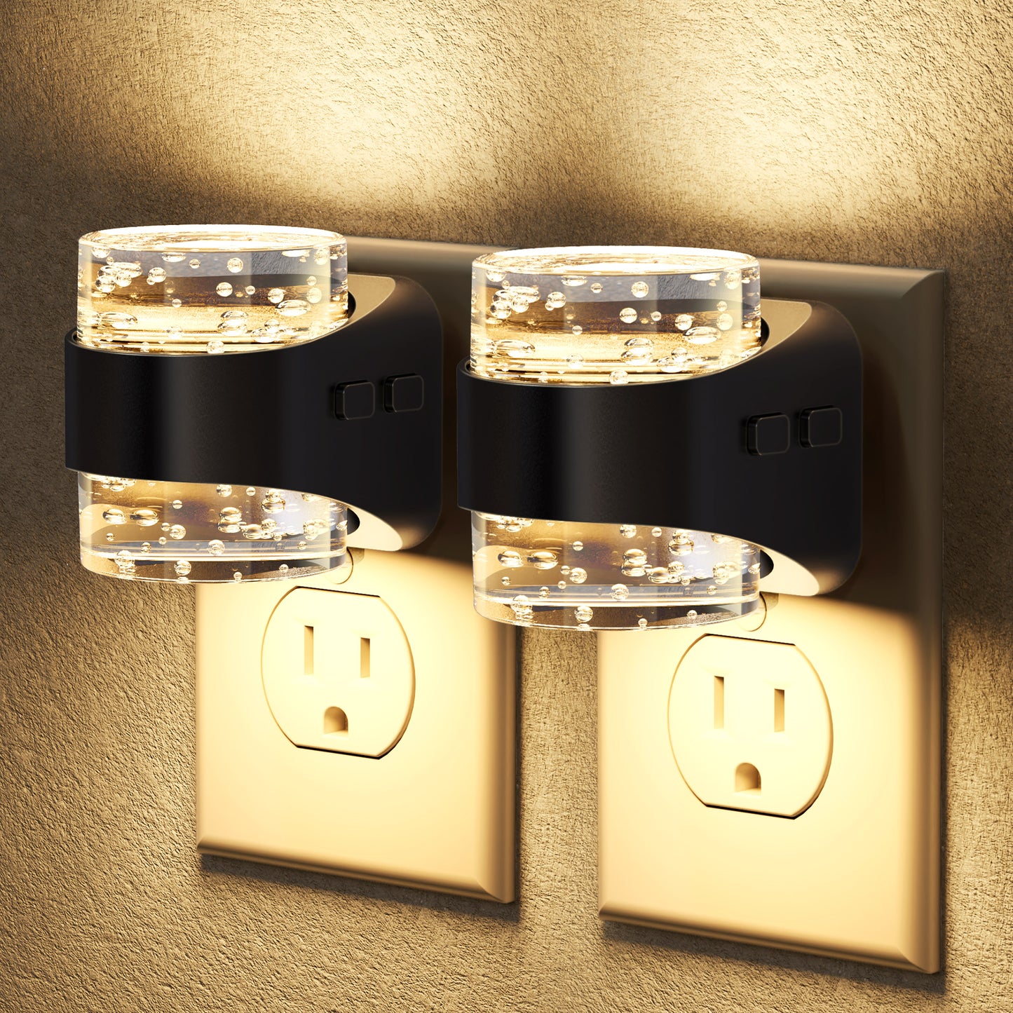 YANSUN 1W Integrated LED Plug-In Night Light, Color Changing, Acrylic Bubble Short Column, Slide Dimming, Light Sensor, 2-Pack