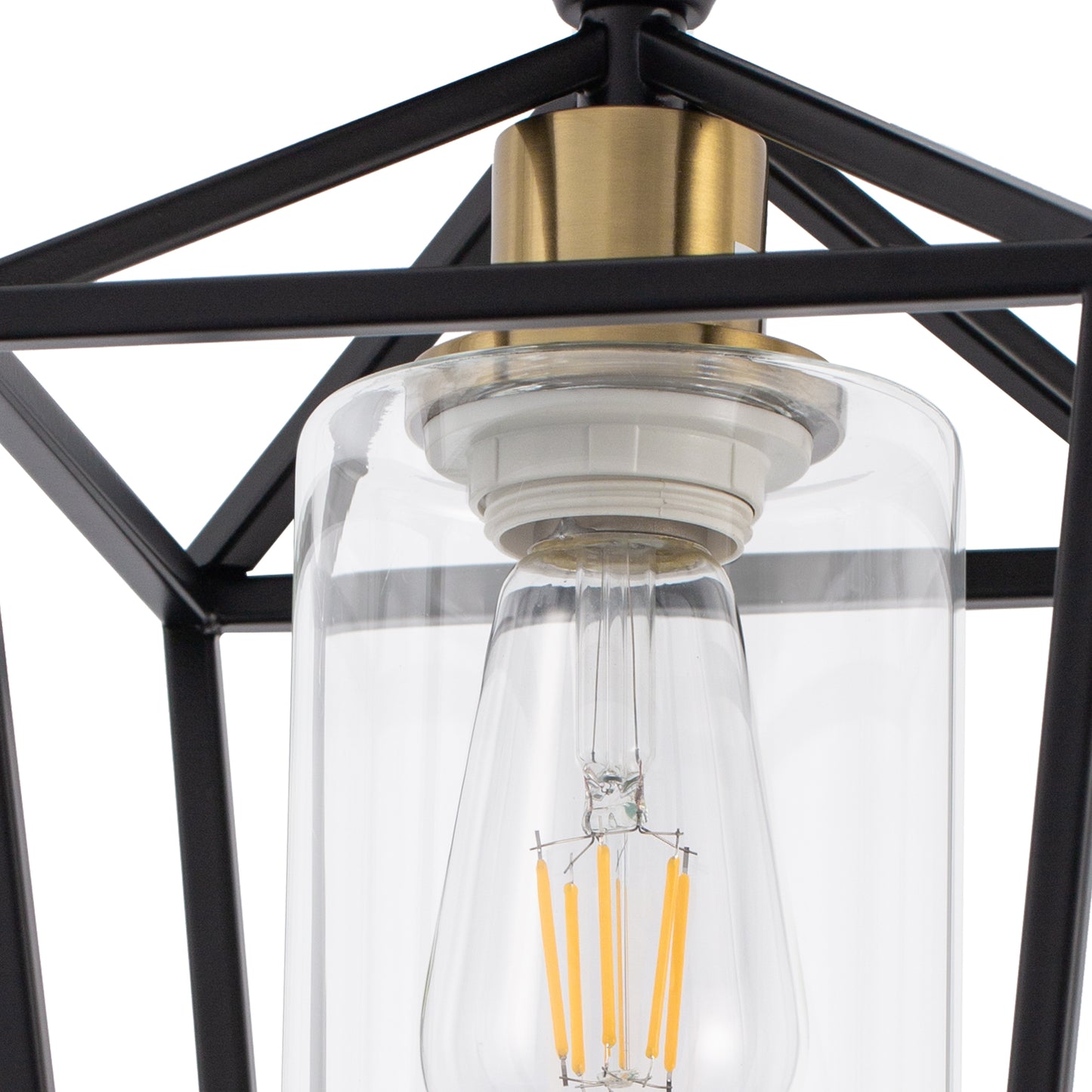 7 in. 1-Light Black Gold Semi Flush Mount Ceiling Light,Farmhouse Retro Cage Kitchen Lighting Fixtures with Glass Shade