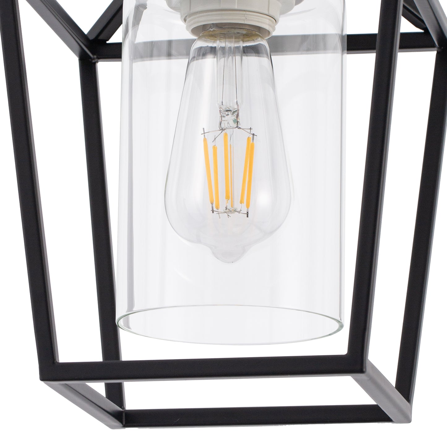 7 in. 1-Light Black Gold Semi Flush Mount Ceiling Light,Farmhouse Retro Cage Kitchen Lighting Fixtures with Glass Shade