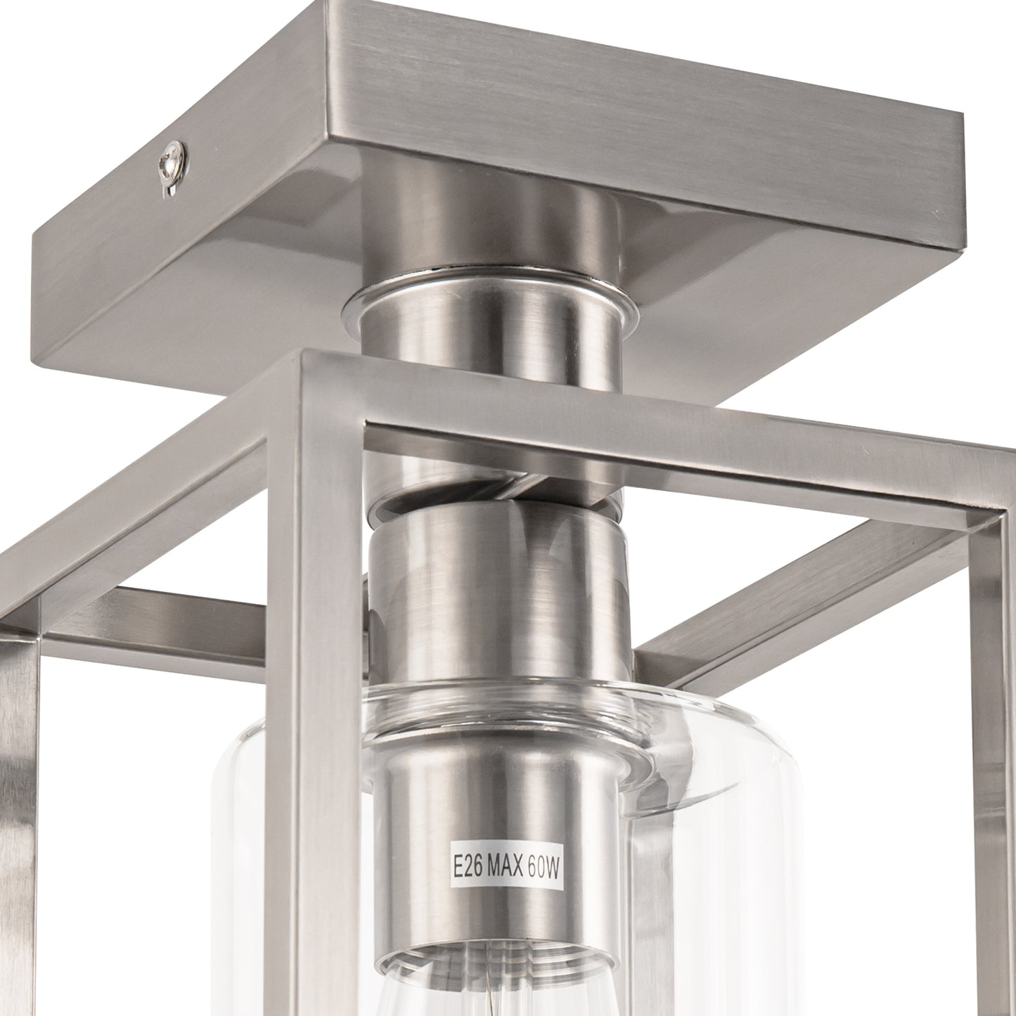 Nickel 1-Light Farmhouse Cage Semi Flush Mount Ceiling Light with Glass Shade for Living Room, Bedroom, Entryway