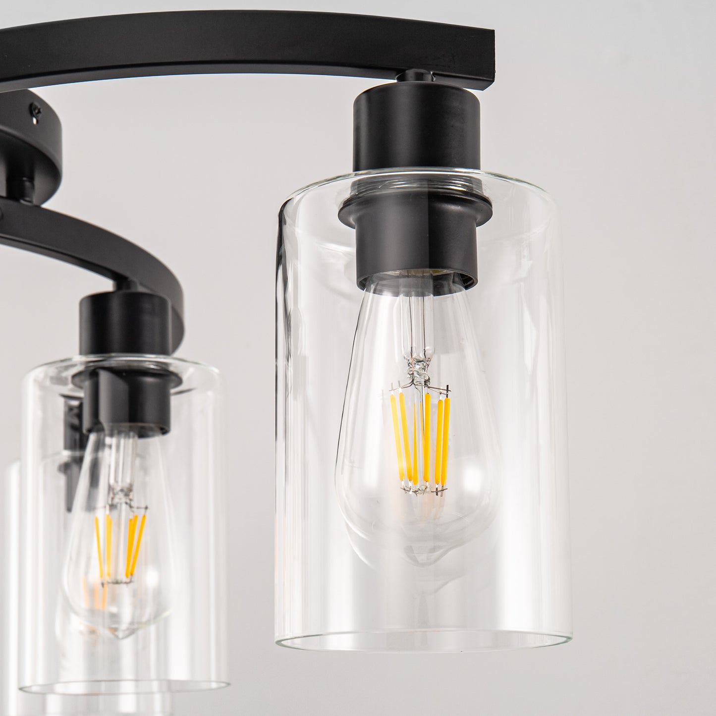 20.5 in. Black Semi-Flush Mount, 6-Light Industrial Ceiling Light, Hallway Light Fixtures with Clear Glass Shades