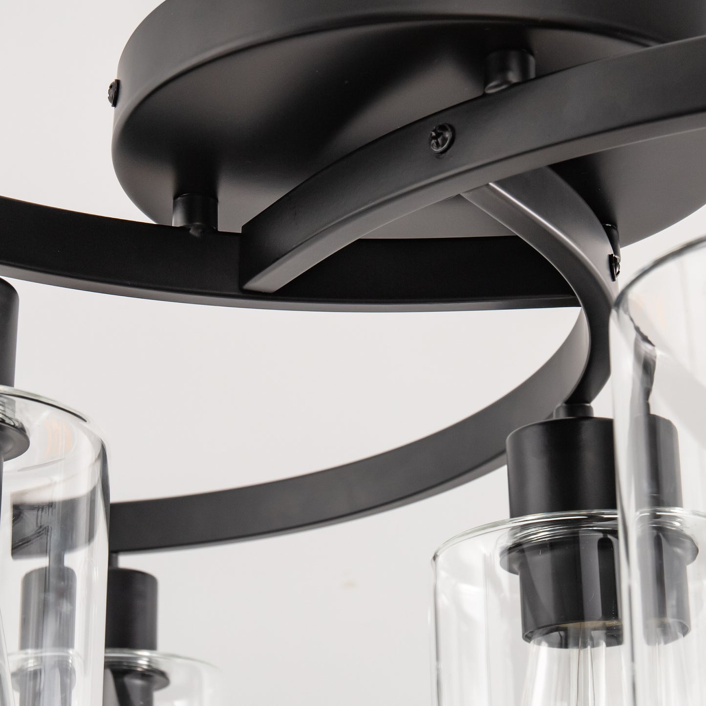 20.5 in. Black Semi-Flush Mount, 6-Light Industrial Ceiling Light, Hallway Light Fixtures with Clear Glass Shades