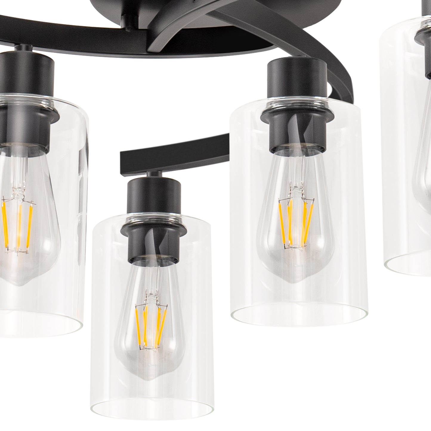 20.5 in. Black Semi-Flush Mount, 6-Light Industrial Ceiling Light, Hallway Light Fixtures with Clear Glass Shades
