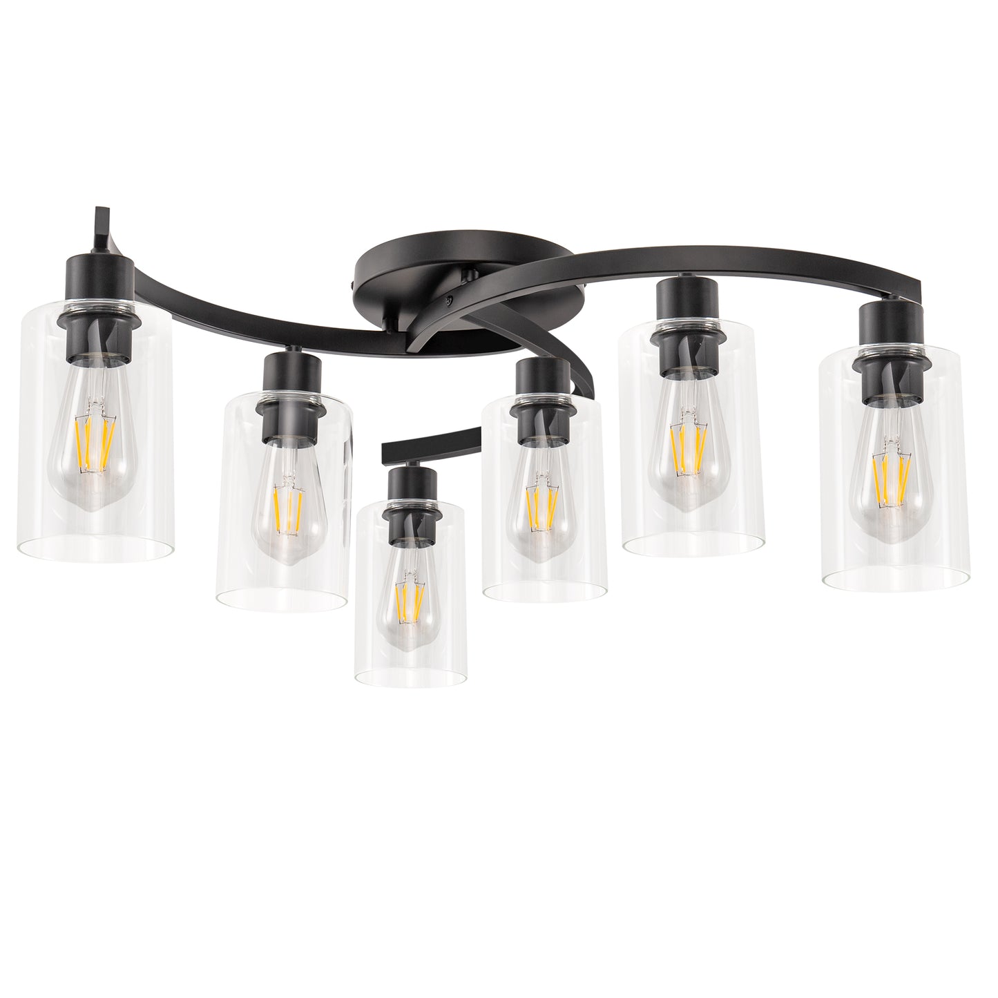 20.5 in. Black Semi-Flush Mount, 6-Light Industrial Ceiling Light, Hallway Light Fixtures with Clear Glass Shades