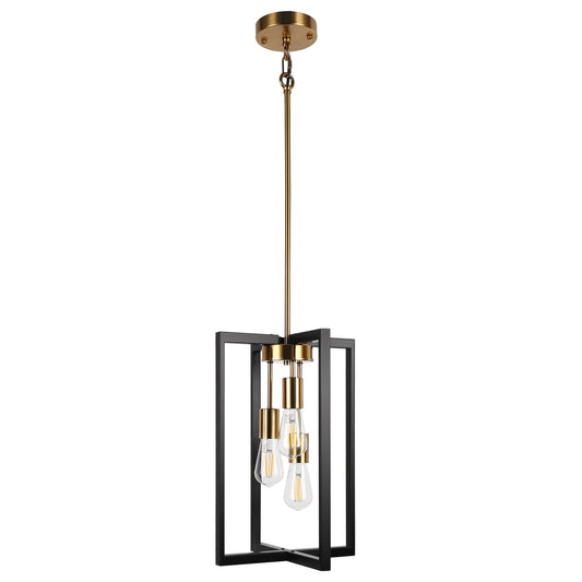 3-Light Modern Rectangle Black and Gold Pendant Kitchen Island Pendant Light