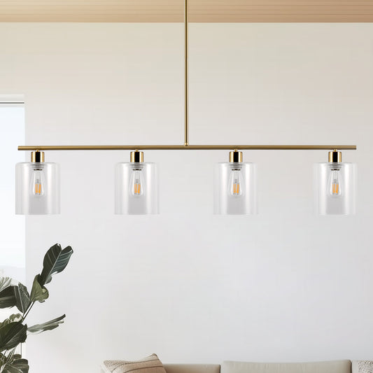 46 in. 4-Light Gold Modern Island Pendant Light, Linear Chandelier Hanging Light w/ Clear Glass Shade for Kitchen Island