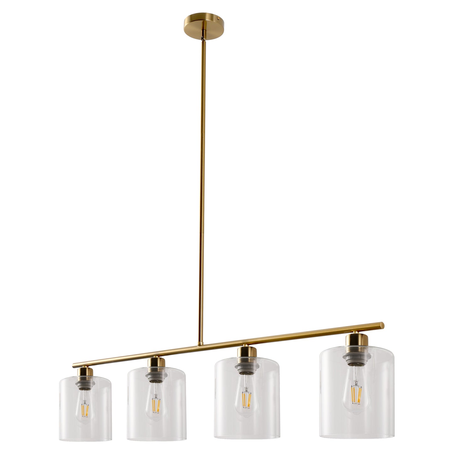 46 in. 4-Light Gold Modern Island Pendant Light, Linear Chandelier Hanging Light w/ Clear Glass Shade for Kitchen Island