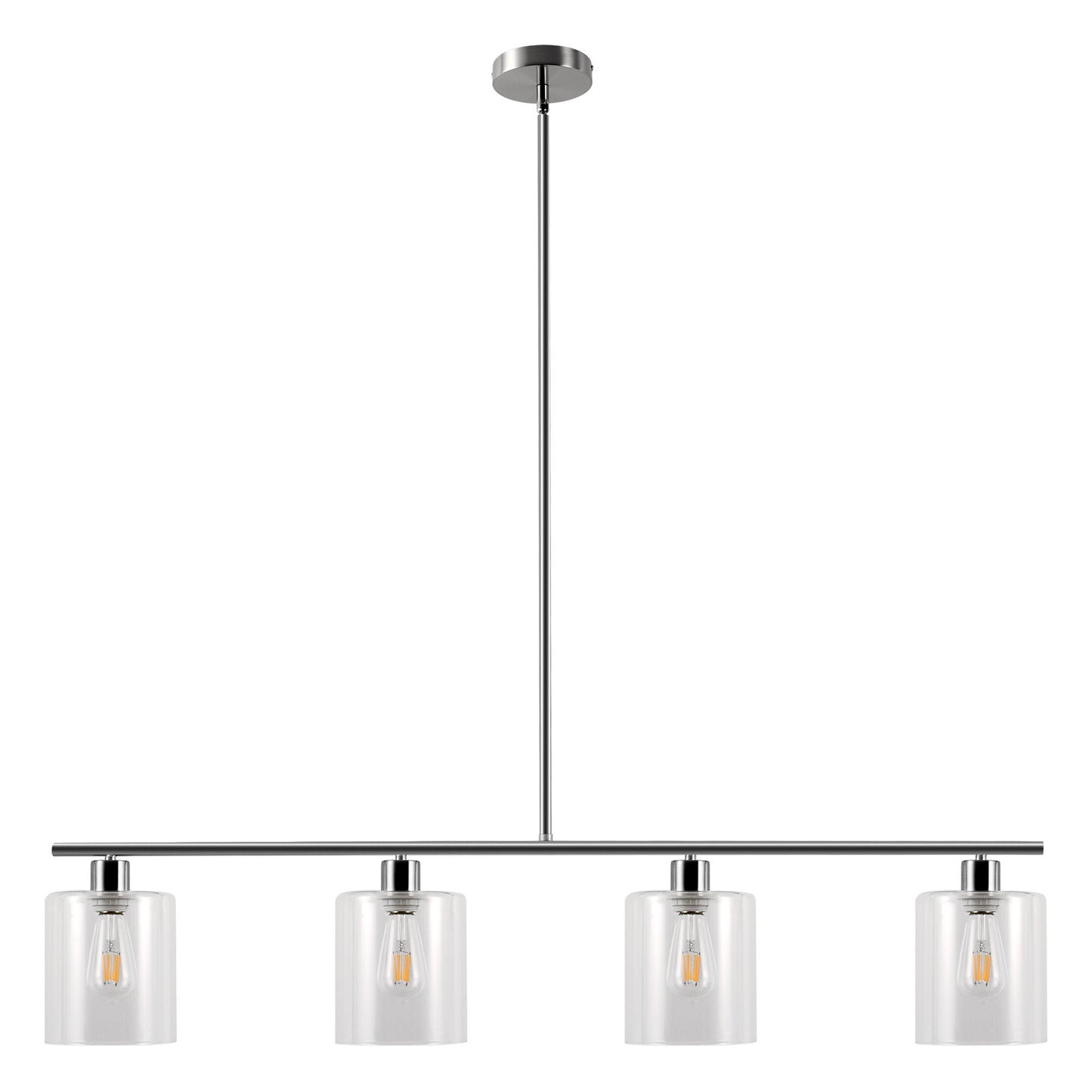 4-Light Brushed Nickel Modern Island Pendant Light Fixtures, Linear Chandelier Hanging Light with Clear Glass Shade