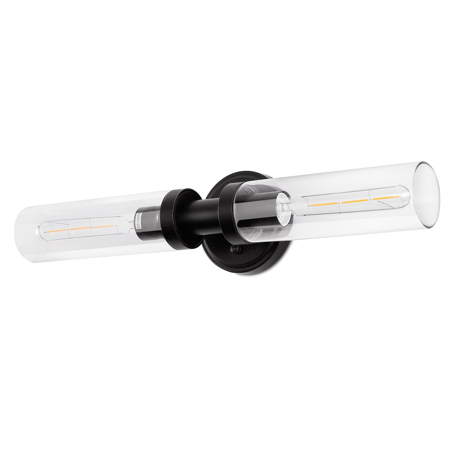 18 in. 2-Light Black Bathroom Sconces with Clear Glass, Bathroom Vanity Light Fixtures, Modern Wall Lights for Mirror