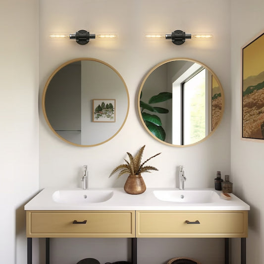 18 in. 2-Light Black Bathroom Sconces with Clear Glass, Bathroom Vanity Light Fixtures, Modern Wall Lights for Mirror