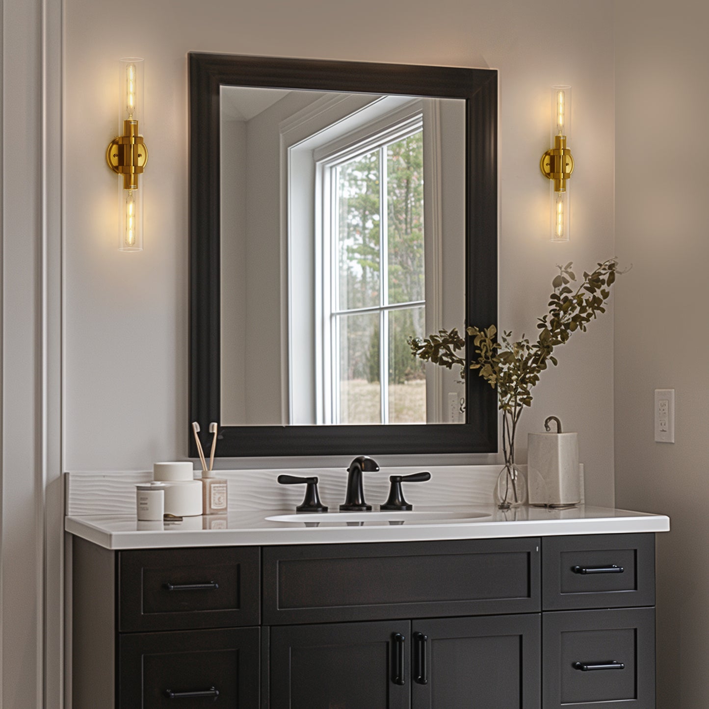 18 in. 2-Light Gold Bathroom Sconces with Clear Glass, Bathroom Vanity Light Fixtures, Modern Wall Lights for Mirror