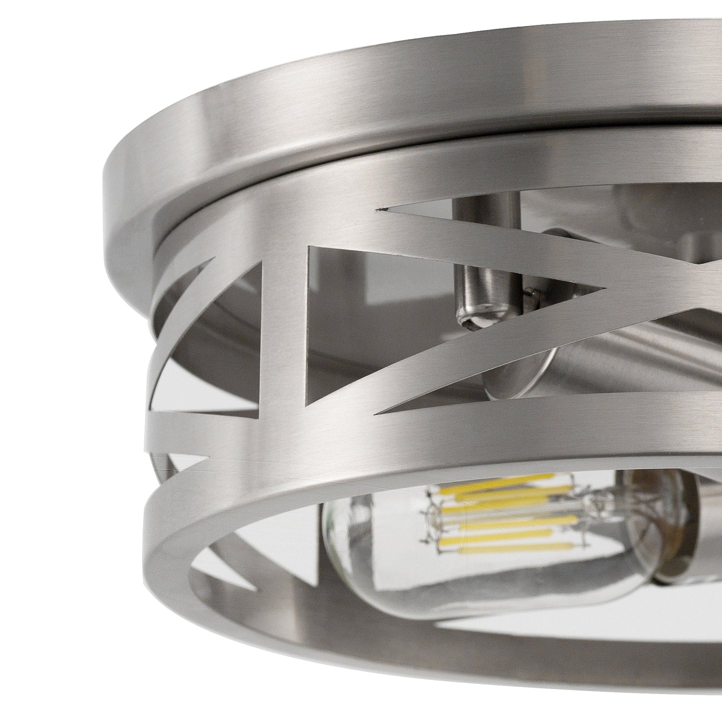 11 in. 2-Light Nickel Farmhouse Flush Mount with Drum Metal Cage Shade for Entryway Bedroom