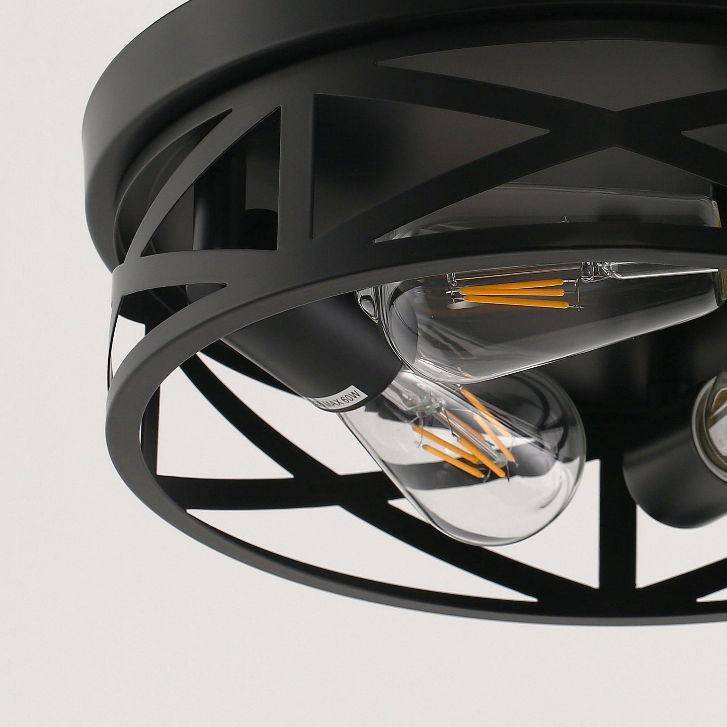 12.6 in. 3-Light Farmhouse Matte Black Flush Mount Ceiling Light with No Bulbs Included