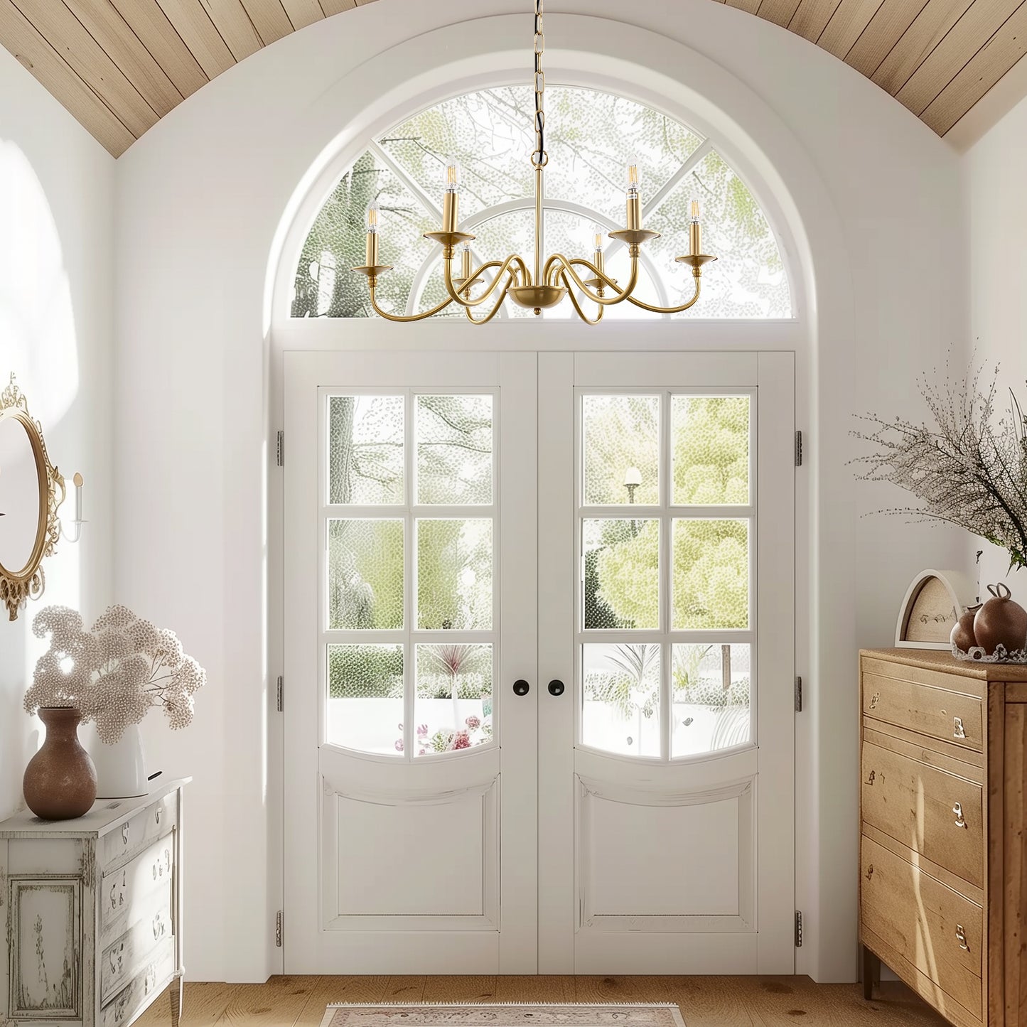 6-Light Gold Candle Rustic Industrial Iron Chandeliers for Dining Room Living Room