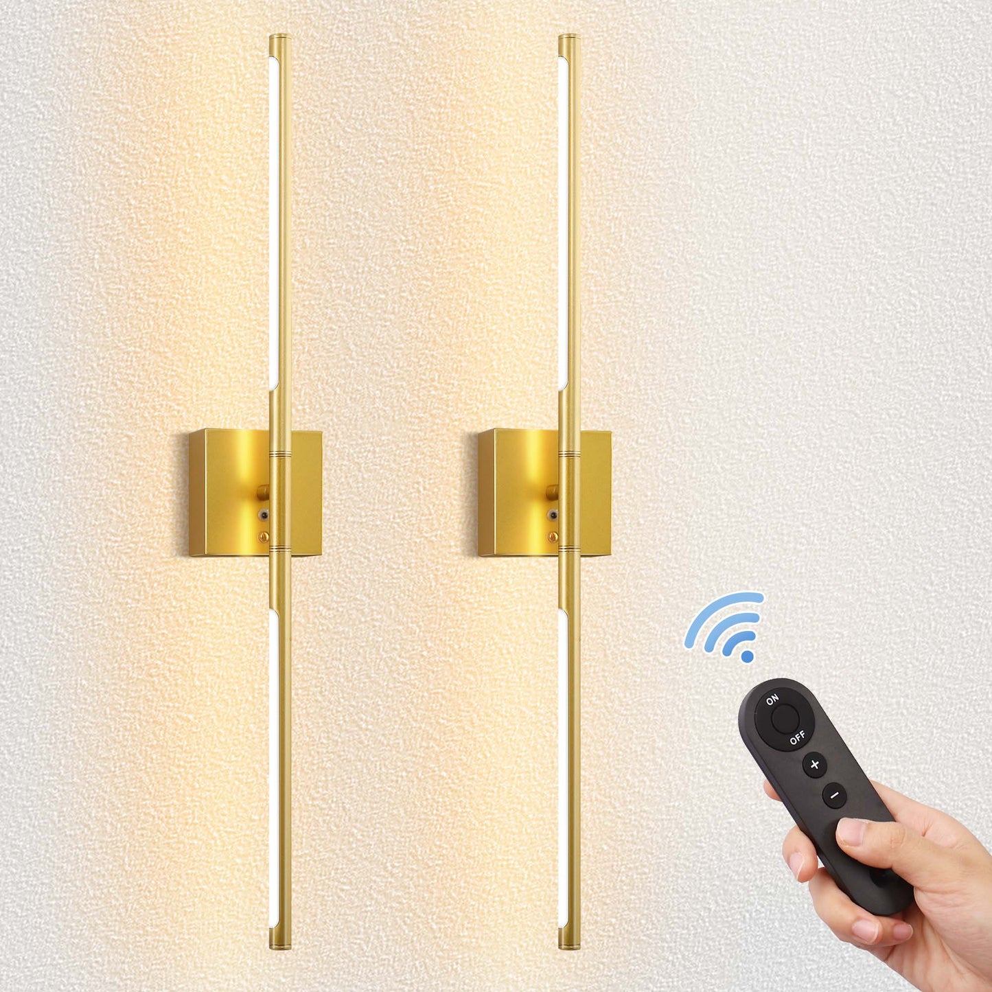 2-Light Gold Dimmable LED Wall Sconce with Remote Control, Wireless Installation, USB Charging, Wall Decor(2-Pack)