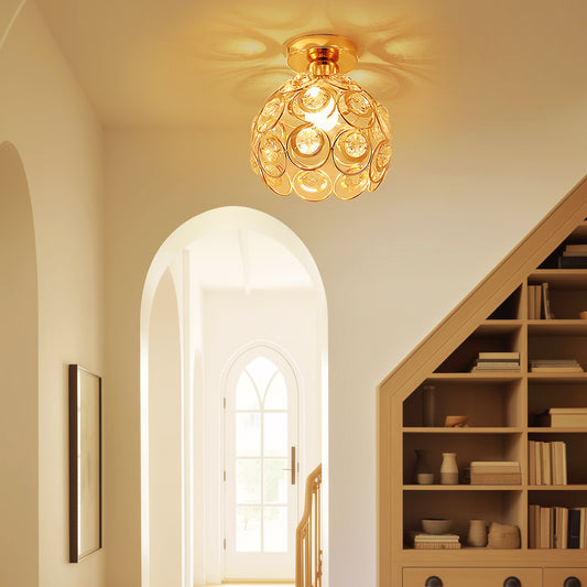 YANSUN 7 in. 1-Light Gold Mini Crystal Semi-Flush Mount with Elegant and Modern Look