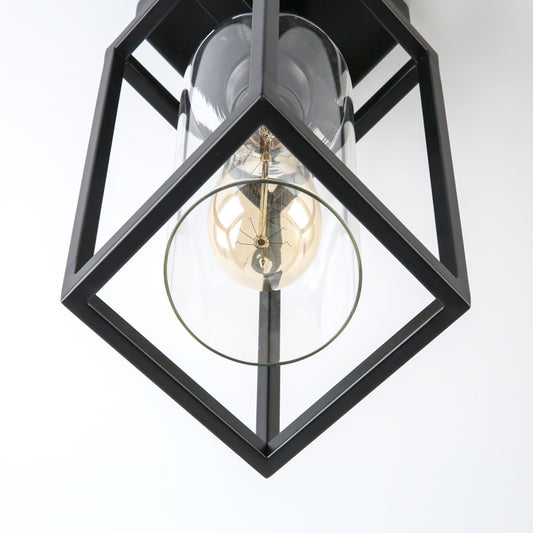 Flush Mount Ceiling Light Fixture, Black Metal Frame Ceiling Light Fixture with Clear Glass Shade, Farmhouse Light Fixture for Kitchen Island Entryway Porch Foyer Dining Room