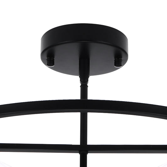 17 in. 4-Light Black Industria Caged Drum Ceiling Semi-Flush Mount Light for Kitchen Island Dining Room