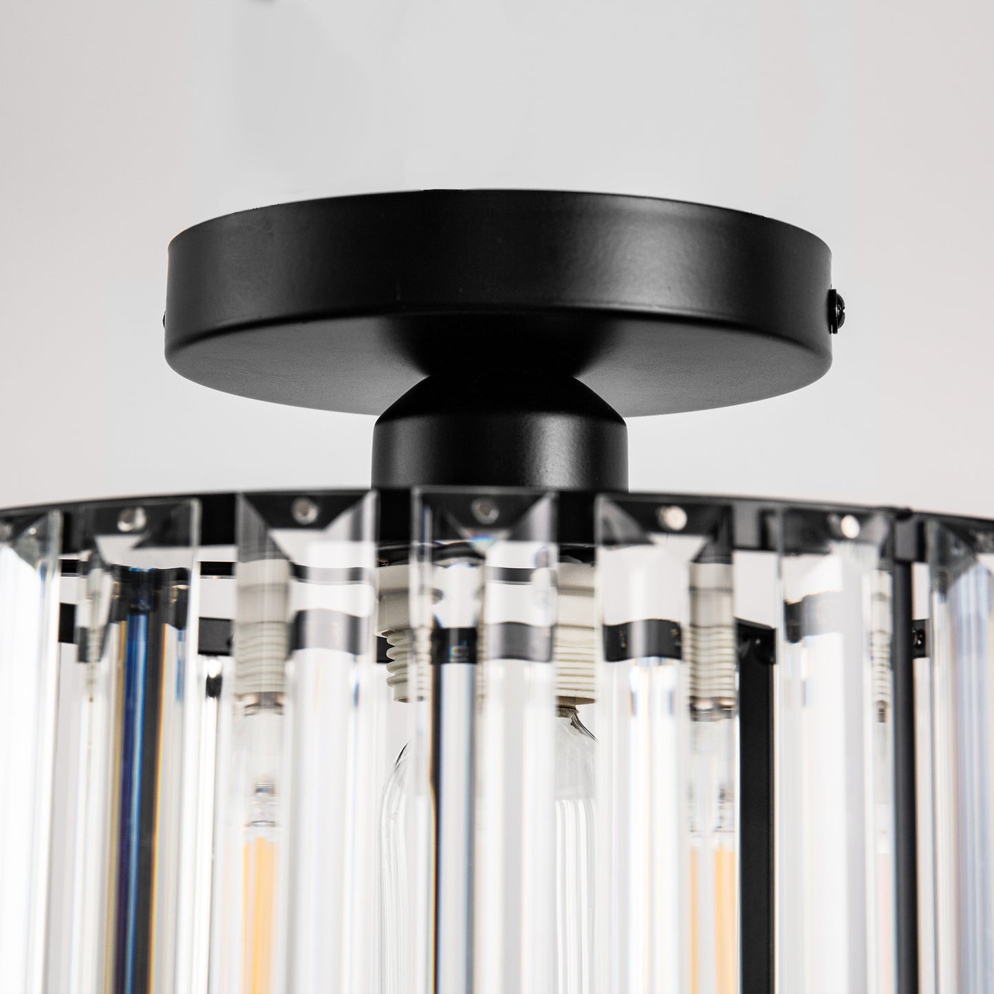 10 in. 1-Light Black Modern Semi-Flush Mount with Crystal Shade and No Bulbs Included