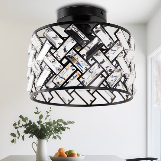8 in. 1-Light Black Modern Semi-Flush Mount with Shade and No Bulbs Included