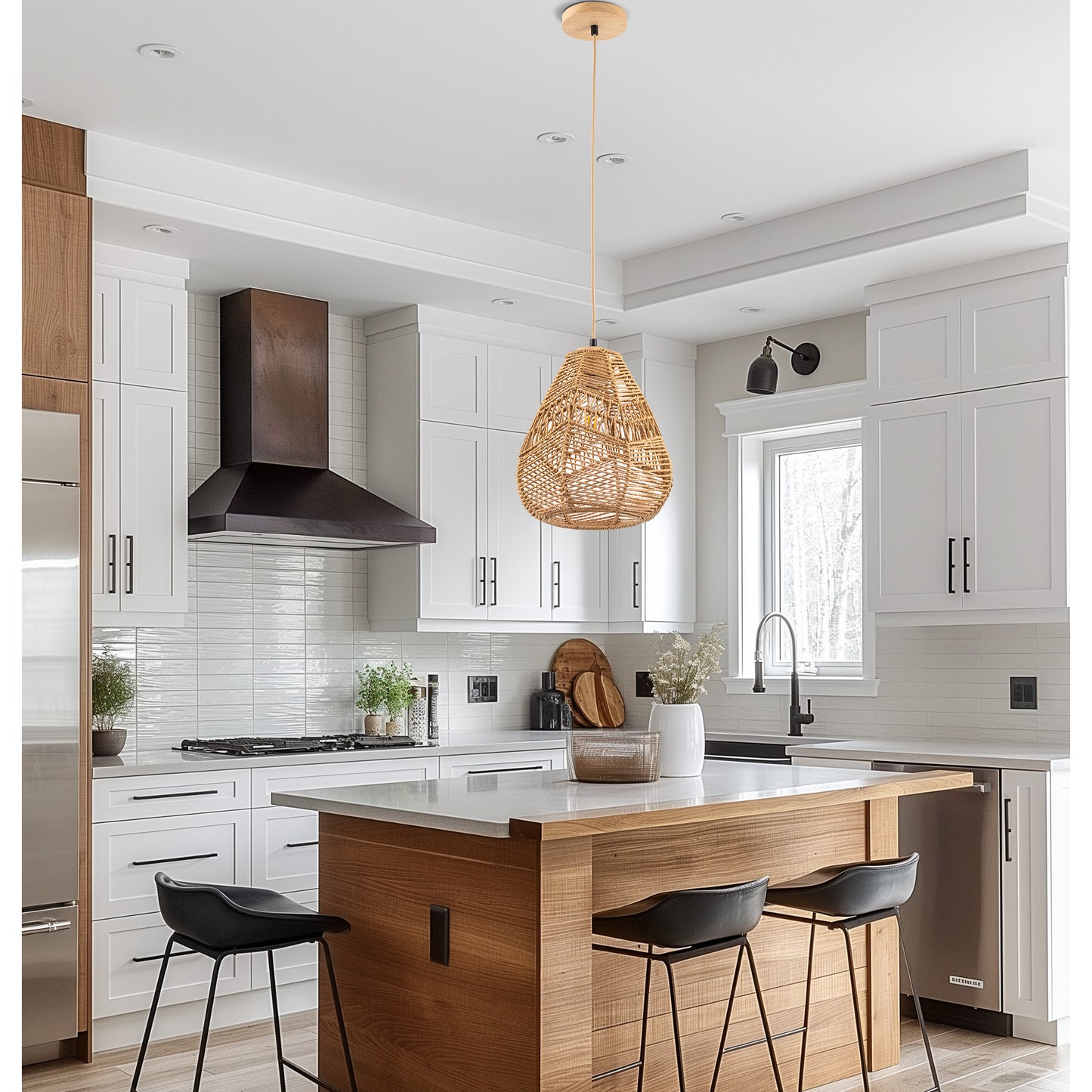 60-Watt 10 in. 1-Light Rope Mini Pendant Light with Rope Shade and No Bulbs Included