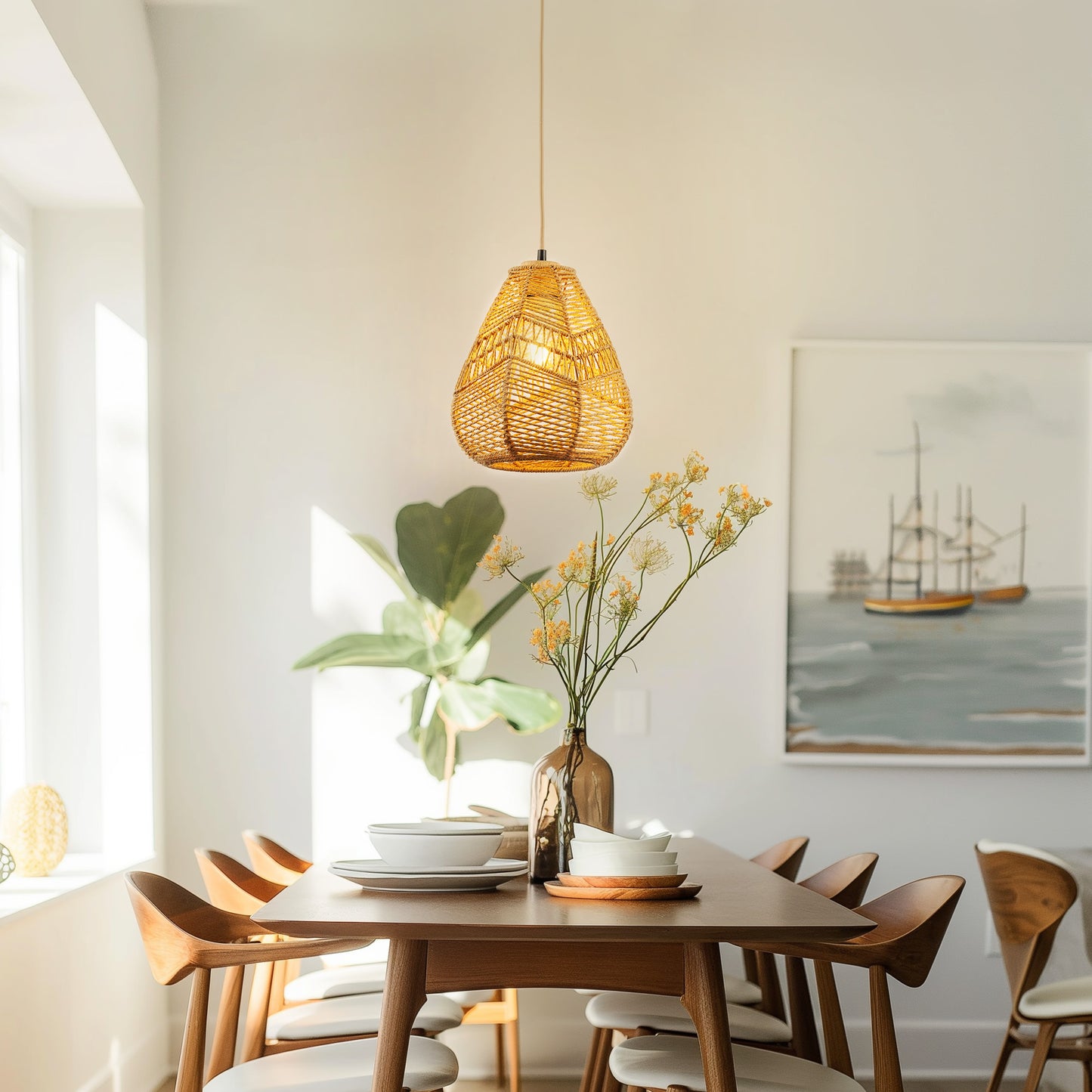 60-Watt 10 in. 1-Light Rope Mini Pendant Light with Rope Shade and No Bulbs Included