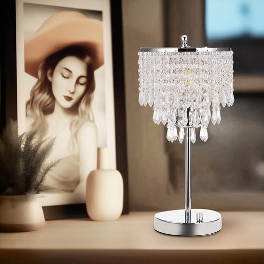 YANSUN Modern 1-Light Crystal Dimmable Table Lamp with Dual USB Charging and Rotary Switch (Light bulbs not included)