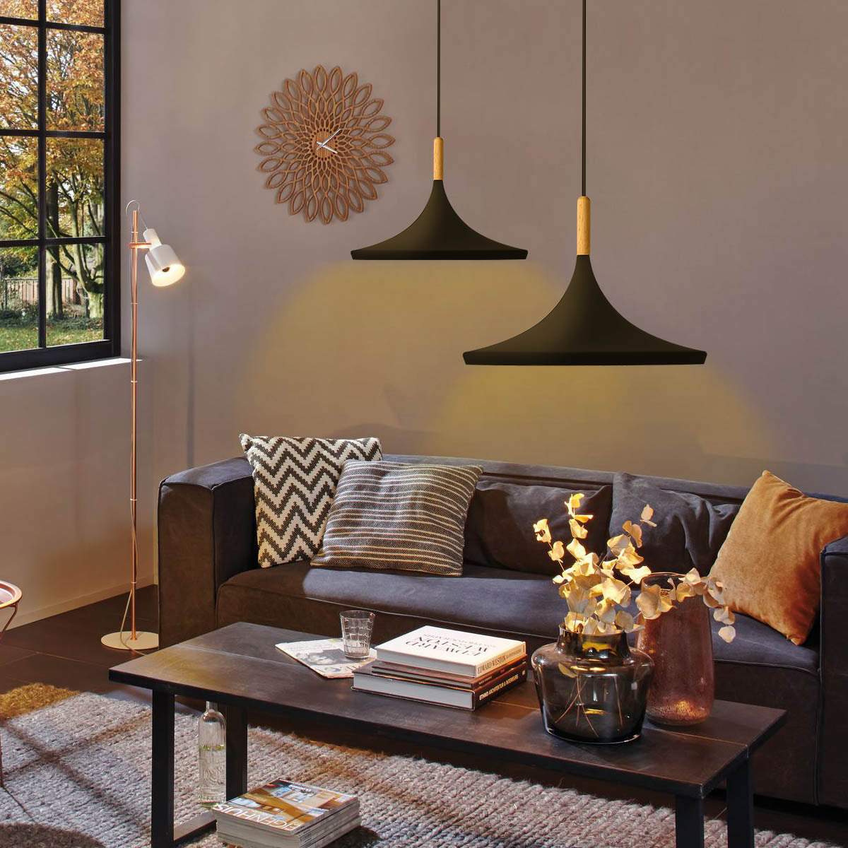 1-Light Matte Black Pendant Light, 14.2inch Wide Ceiling Fixture, Industrial Style