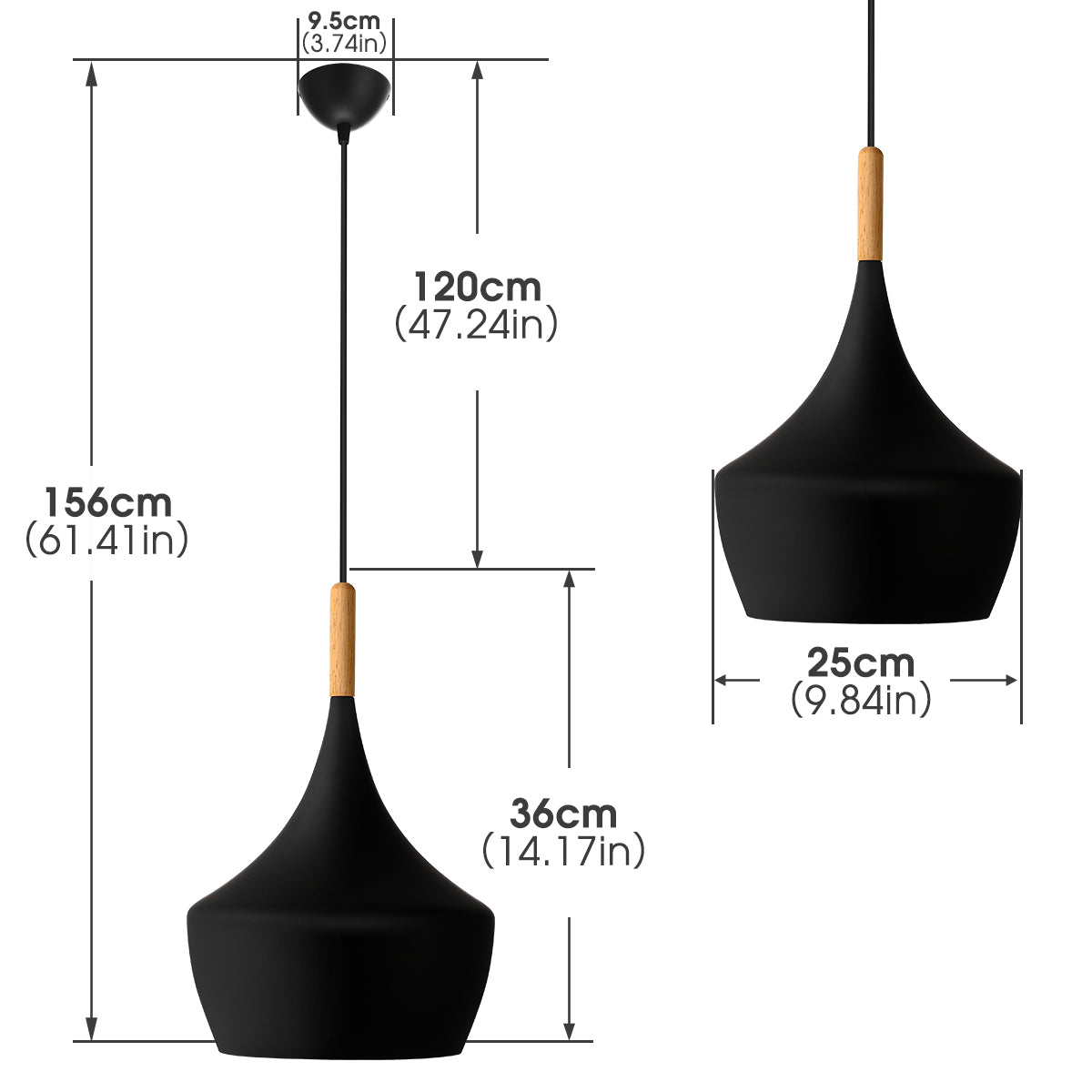 YANSUN 1-Light Industrial Farmhouse Hanging Kitchen Black Pendant Ceiling Light with Metal Dome Shade