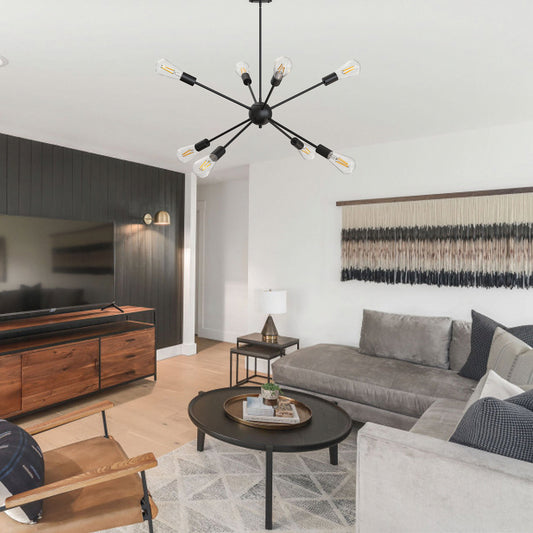 YANSUN 8-Light Black Sputnik Chandeliers, Modern Ceiling Light Fixture, Farmhouse Chandelier, Kitchen Light Fixtures Pendant