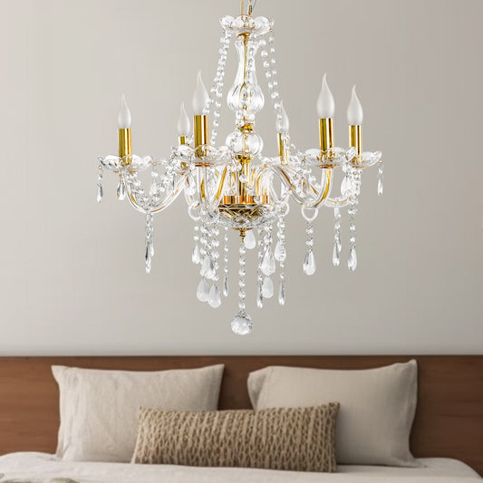 Yansun 6-Light Crystal Ceiling Light Chandelier Candle Style Chain Chandelier Pendant Golden for Bedroom Living Room
