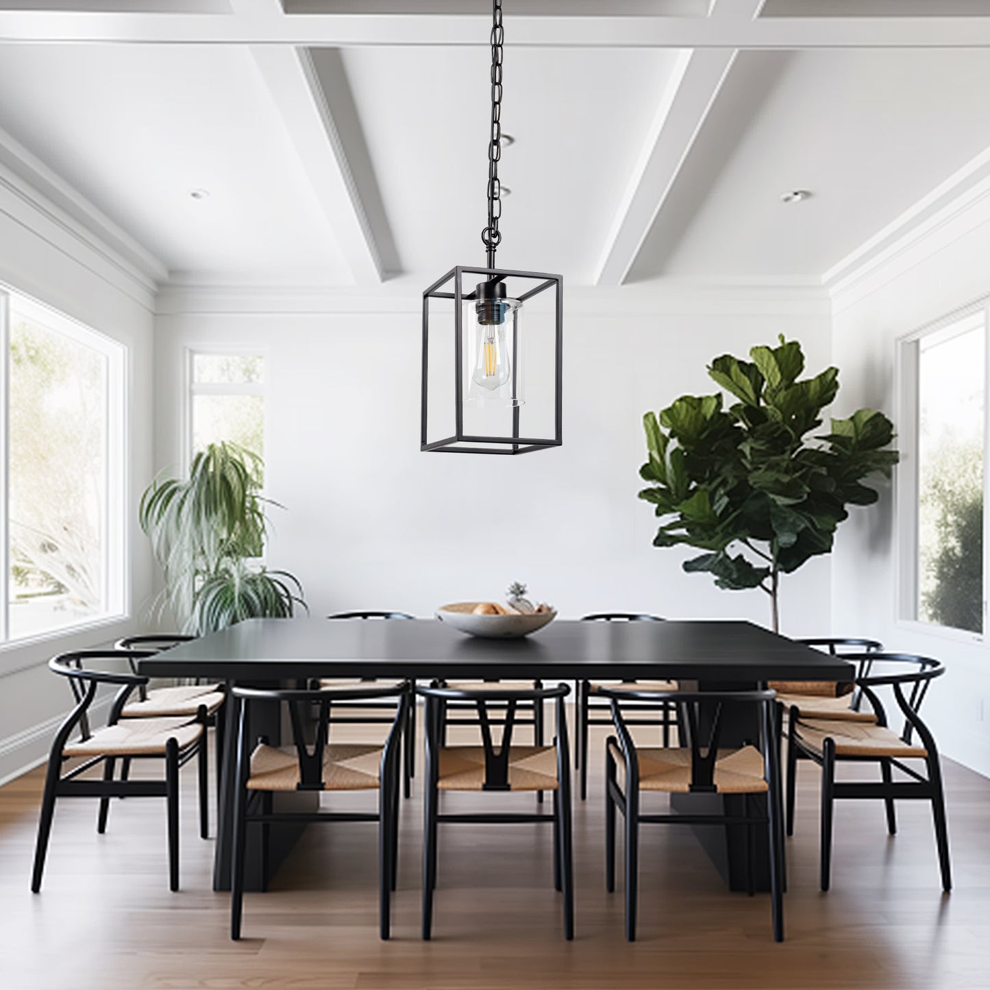 1-Light Black Kitchen Island Pendant Lighting with Glass Shade, Hanging Lighting for Living Room, Restaurant, Hallway