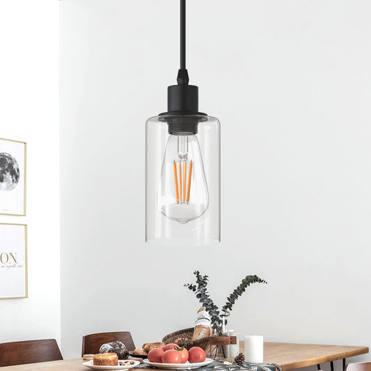 4 in. 1-Light Modern Matte Black Island Pendant Light Rustic Farmhouse Industrial Hanging Light for Kitchen Dining