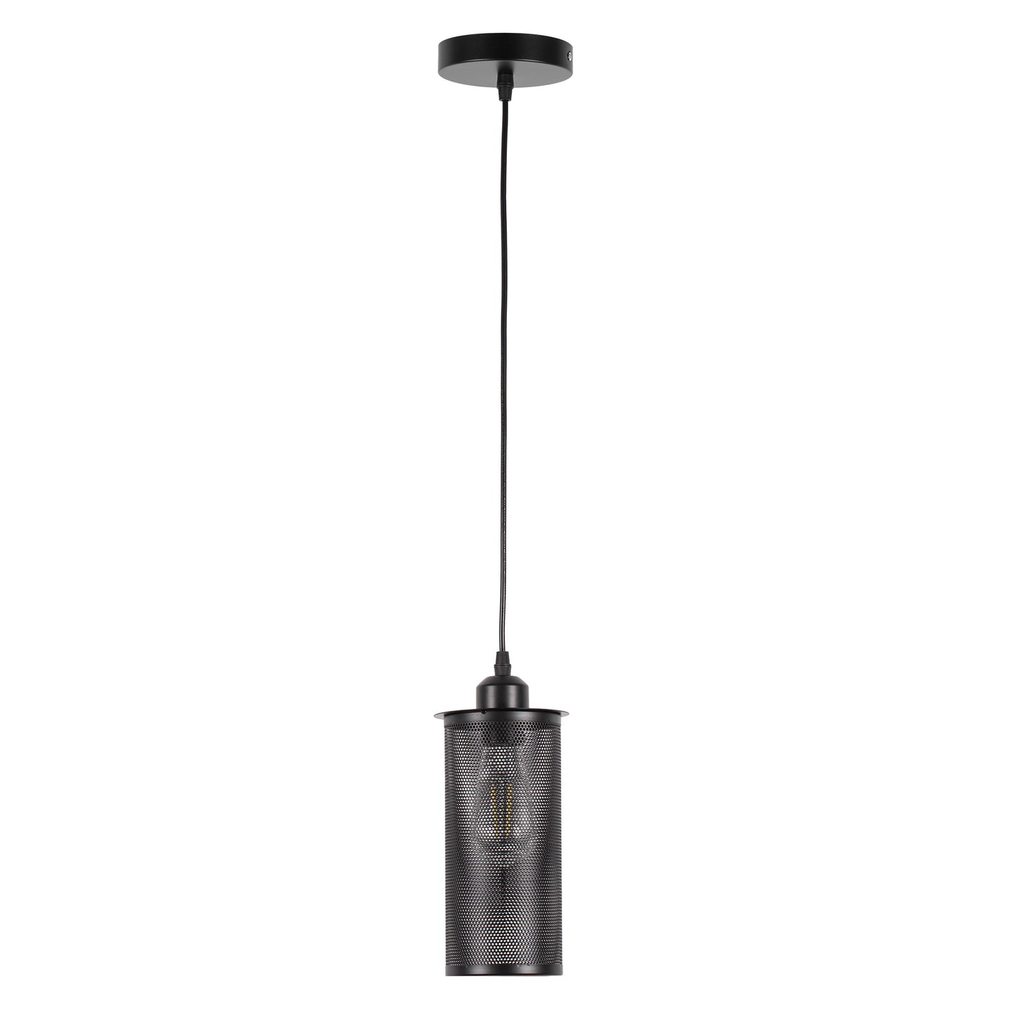 1-Light Matel Pendant Light,Black Cylinder Chandelier,Retro Industrial Light for Restaurant Bar Ceiling Decoration