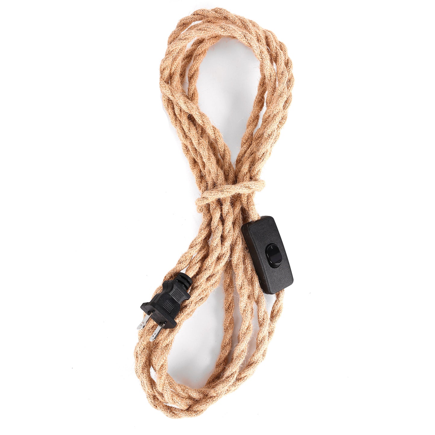 6.29 in. 1-Light Black Geometric Shaded Retro Plug-in Hand Woven Hemp Pendant Light with On/Off Switch for Dining Room